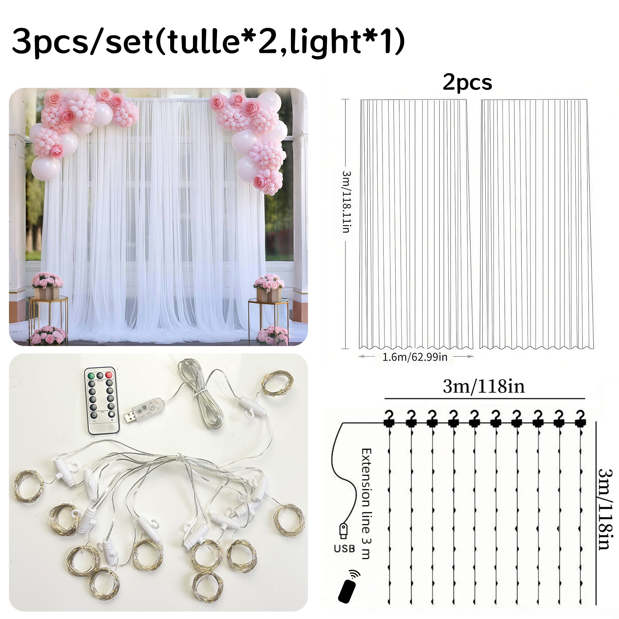 3*3m Tulle Backdrop Curtains,  - Photography Lighting Options recensie en prijs